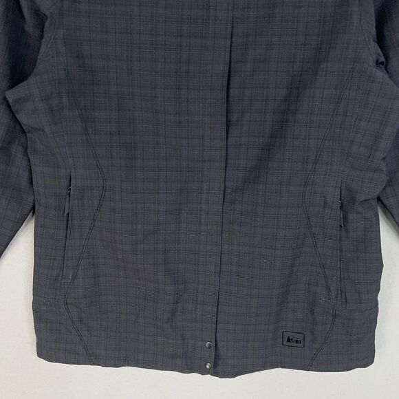 REI Jacket Womens Medium Gray Plaid Windproof Outdoor Hiking Elements Softshell - Picture 3 of 14